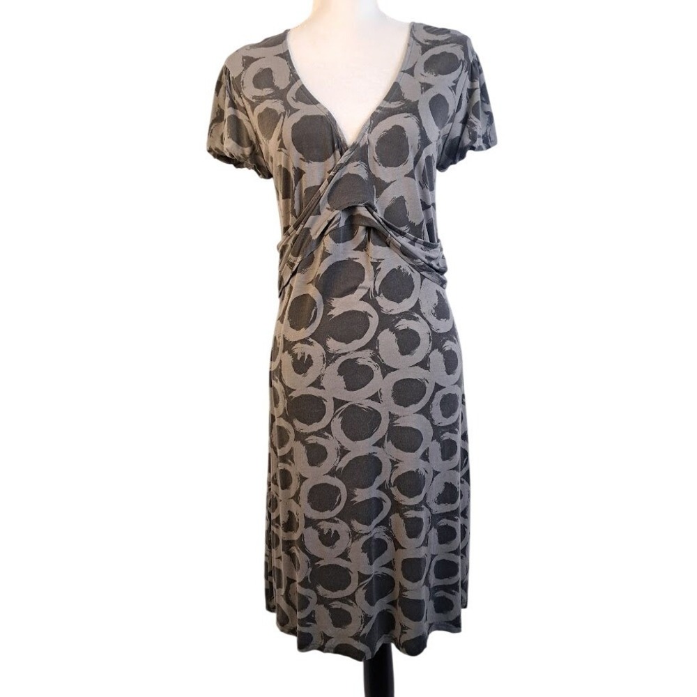 ESPRIT Collection  M Jersey Faux Wrap Midi Dress Gray Black‎ V-Neck